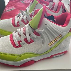 AND1 White and Pink Sneakers with Lime Accents